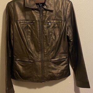 Alfani Petite Women's Golden Bronze Genuine Leather Jacket size S